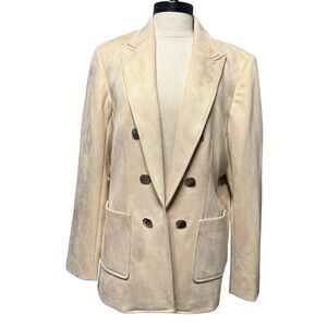 Elegant Cream Double-Breasted Women's Blazer
